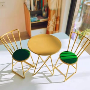Dolls house modern furniture miniature metal table mini alloy chairs for dolls  1/6 scale  furniture for Blythe dollhouse