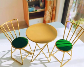 Dolls house modern furniture miniature metal table mini alloy chairs for dolls  1/6 scale  furniture for Blythe dollhouse