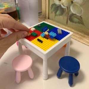 Miniature building block table Dollhouse multi activity table set mini modern furniture plastic storage play table in 1:12 scale