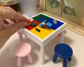 Miniature building block table Dollhouse multi activity table set mini modern furniture plastic storage play table in 1:12 scale