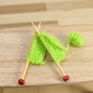 Miniature knit in progress dollhouse miniature knitting dollhouse decor accessory Green