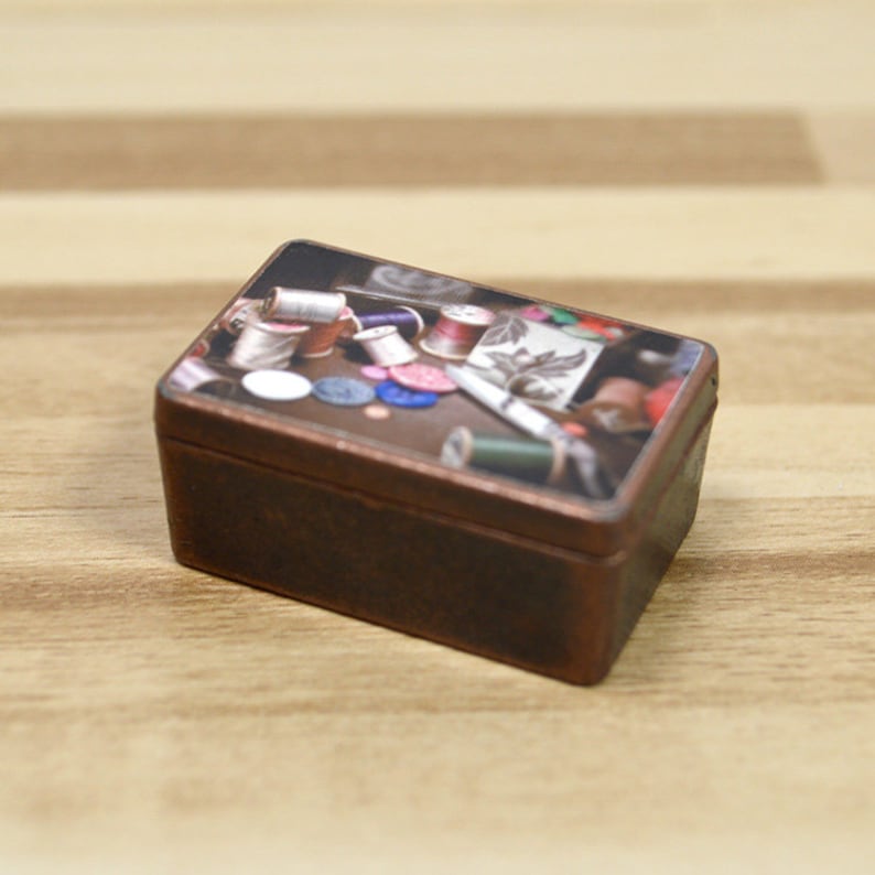 Miniature Metal Sewing Box With Sewing Accessories Dollhouse Etsy