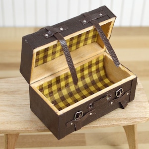 Dollhouse trunk miniature vintage travel suitcase 1/12 scale treasure chest dolls house furniture