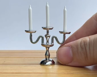 Dollhouse 3 Arm Candelabra 1:12 scale Dining Candle Miniature Metal Candle Holder