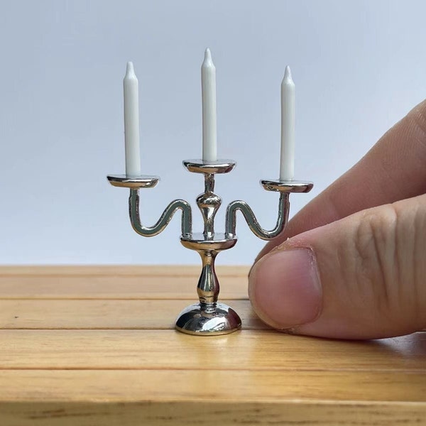 Dollhouse 3 Arm Candelabra 1:12 scale Dining Candle Miniature Metal Candle Holder