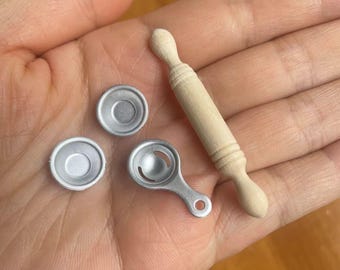 1:6 Miniature Rolling Pin and Egg Yolk Separator Miniature Egg tart mold Dollhouse Kithcen Baker tools