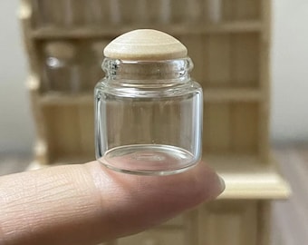 Miniature glass jar with wood lid dollhouse glass bottle 1:12th scale glass container dollhouse kitchen decoration accessories