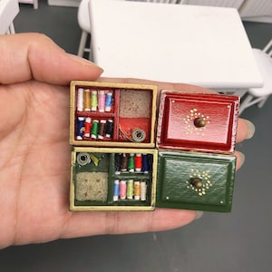 dollhouse miniature sewing box set miniature work box 1/12 scale vintage wewing needlework needle kit box for doll house decor