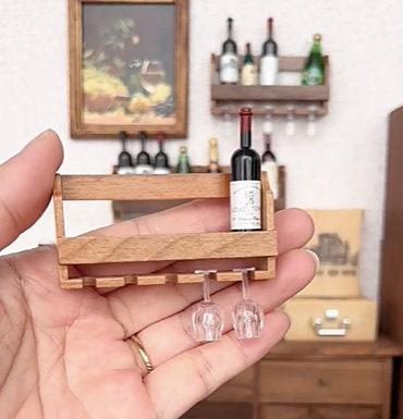 1:6 Miniature Wine Rack Wall Mounted Dollhouse Kitchen Decor Miniature Mounted Wood Wine Shelf