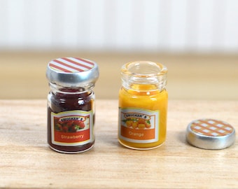 dollhouse miniature fruit jam 1/12 scale orange Strawberry jam miniature glass bottle with jam dollhouse kitchen decor