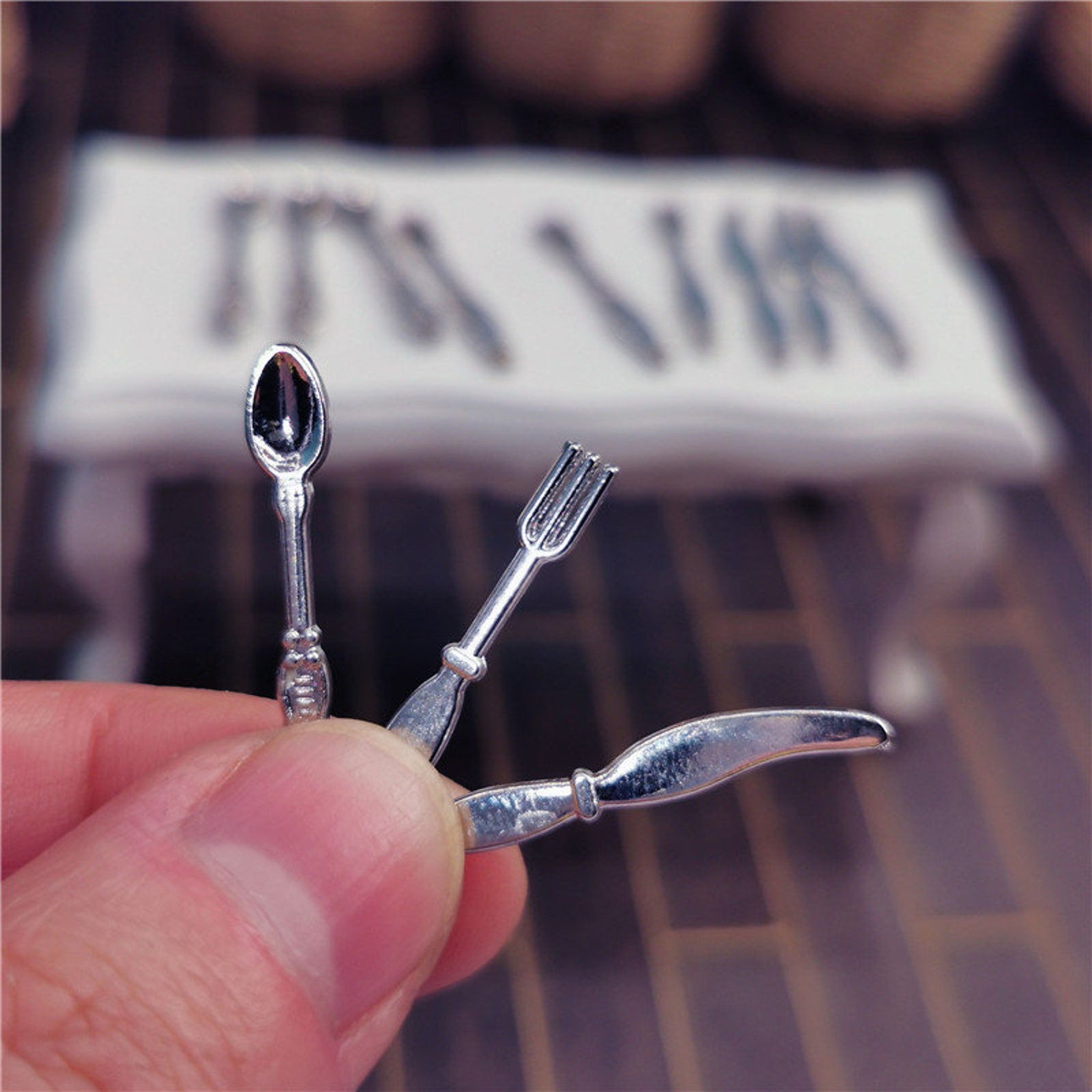 12 pieces dollhouse miniature cutlery set 1/12 scale metal Etsy