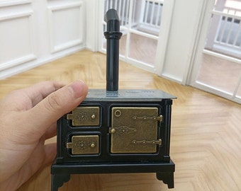 Dollhouse metal stove Miniature kitchen cook irom long chimney stove 1:12th scale cooking range oven kiln  dolls house furniture