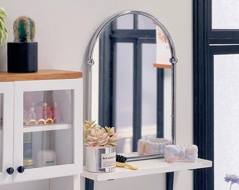 1:6 Scale  Arched Wall Mirror Metal Frame Dollhouse  Bathroom Mirror Miniature Arched Top Bathroom Vanity Mirror