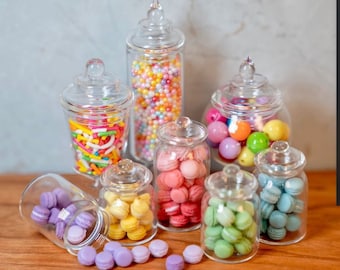 dollhouse miniature real glass candy jar 1/6 scale apothecary jars with lid miniature storage glassware for doll house