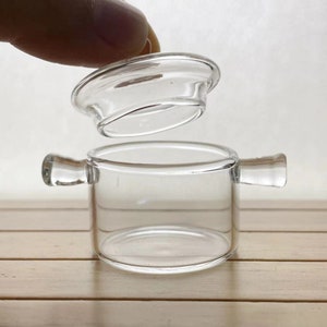 Dollhouse real glass cook pot Miniature glass cooking pot for dolls house kitchen  glass cook pot with handles in 1:12 scale