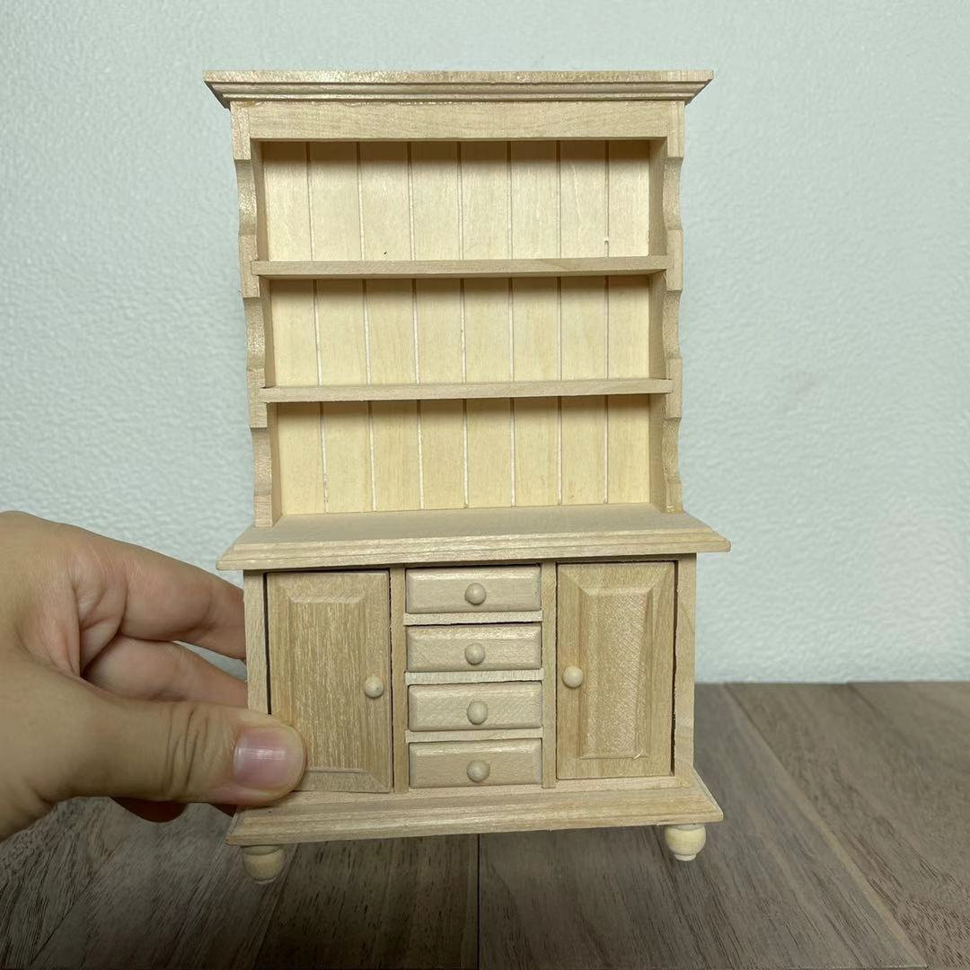Dollhouse hutch miniature wood cabinet dolls house kitchen storage mini bookself in 1:12th scale doll furniture