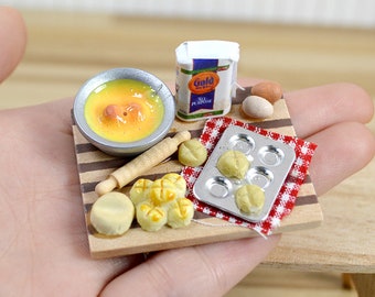 dollhouse bakery cooking set miniature kitchen household model mini eggs milk bread on board miniature baking flour for dolls