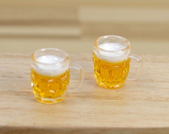 2 peças caneca de cerveja em miniatura com alça, caneca grande de cerveja para casa de bonecas, escala 1/12, copo de vidro para bebidas e jantar com cerveja em miniatura