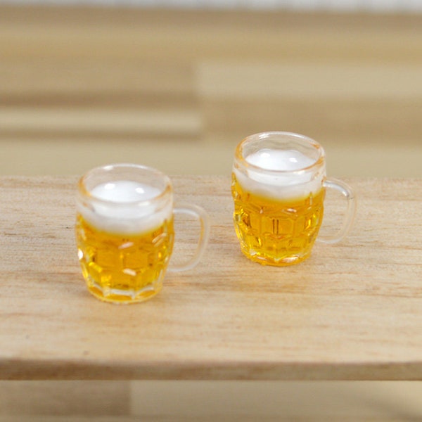 2 pieces miniature beer mug with handle dollhouse beer large mugs 1/12th scale dining beverage glass cup with beer miniature drink