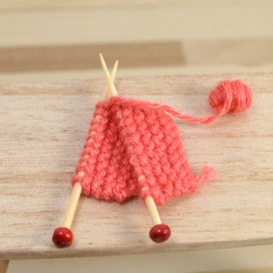 Miniature knit in progress dollhouse miniature knitting dollhouse decor accessory Plasma pink