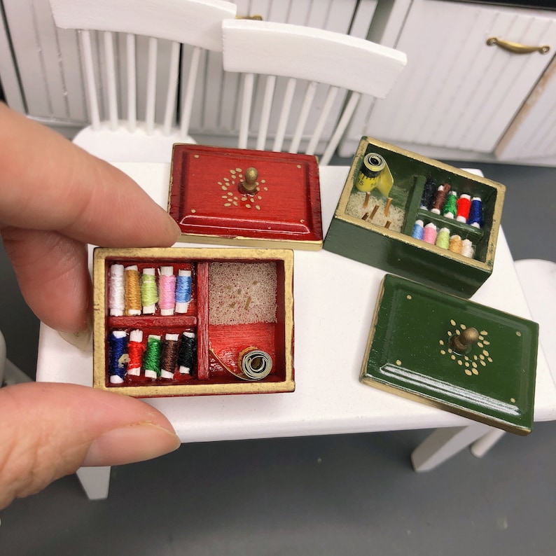 Dollhouse Miniature Sewing Box Set Miniature Work Box 1/12 Etsy