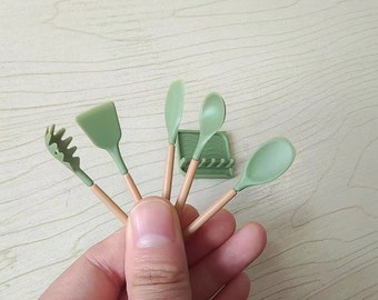 1:6 Scale Cooking Utensil Set Miniature Spatula Soup Ladle Scraper Spaghetti Server Dollhouse Kitchen utensil