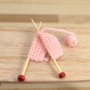 Miniature knit in progress dollhouse miniature knitting dollhouse decor accessory Pink