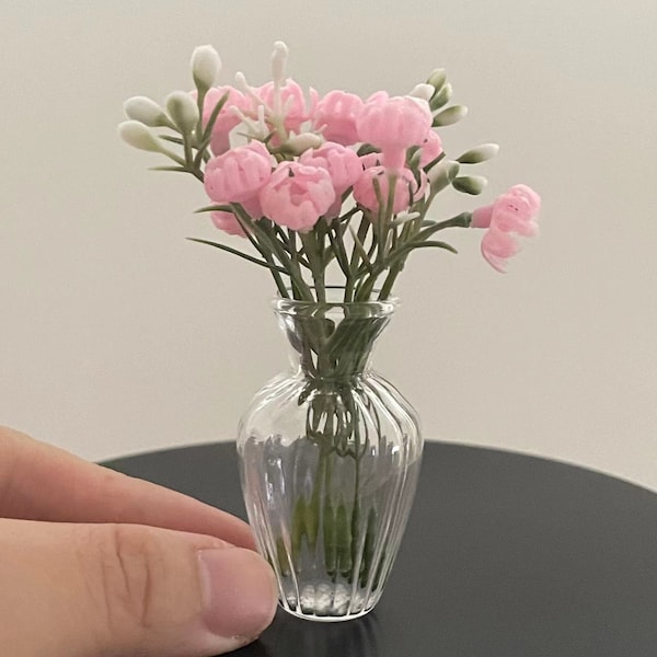 Miniature Clear Vase Dollhouse Table Decor 1:6 Scale Real Glass Vase