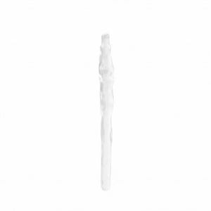 May include: A clear, elongated object with a textured surface, possibly glass or crystal. The object is vertically oriented against a white background, with a slightly irregular shape, suggesting it may be handmade.