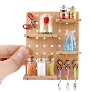 Miniature wood display shelf mini wood floating pegboards organizer dollhouse furniture accessories doll house diy