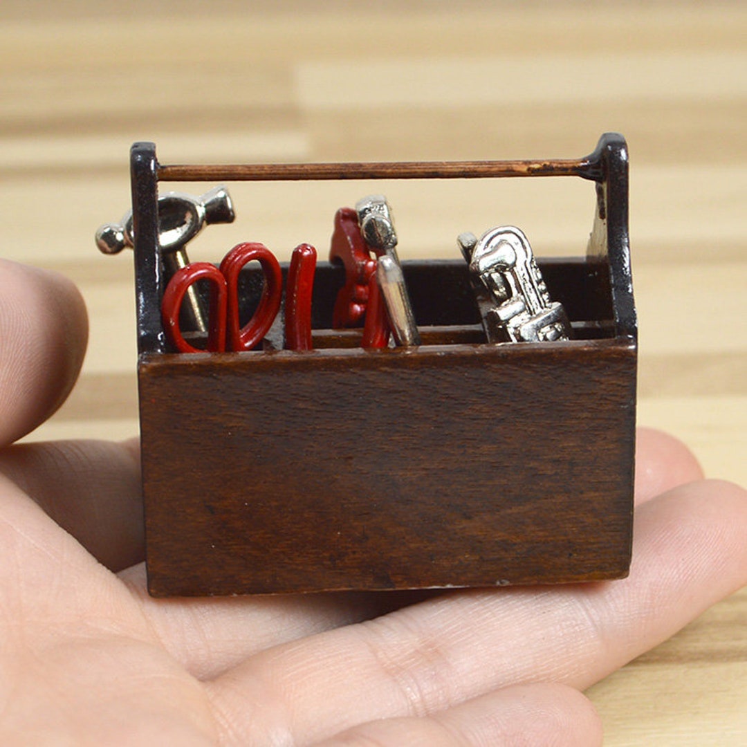 Miniature Wood Tool Box Collection Dollhouse Miniature Tool Box With