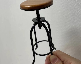 1:6 Scale Bar Stool Dollhouse Kitchen Counter Stool Miniature Round Wood Metal Height Adjustable Stool