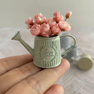 1:6 Scale  Watering Can Dollhouse Gardening Water Pot Miniature Metal Iron Barrel Retro Flower Pot Bucket