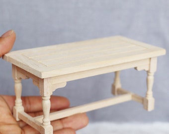 Table de cuisine non finie miniature pour maison de poupée à l'échelle 1:12, table à manger en bois non peint pour maison de poupée