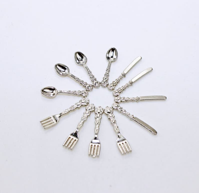 Dollhouse Cutlery Set of 12 Pieces Miniature Metal Fork Mini Etsy
