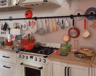 Dollhouse kitchen wall mounted utensil hanger miniature kitchen metal rail for dolls house miniature curtain rod for dolls