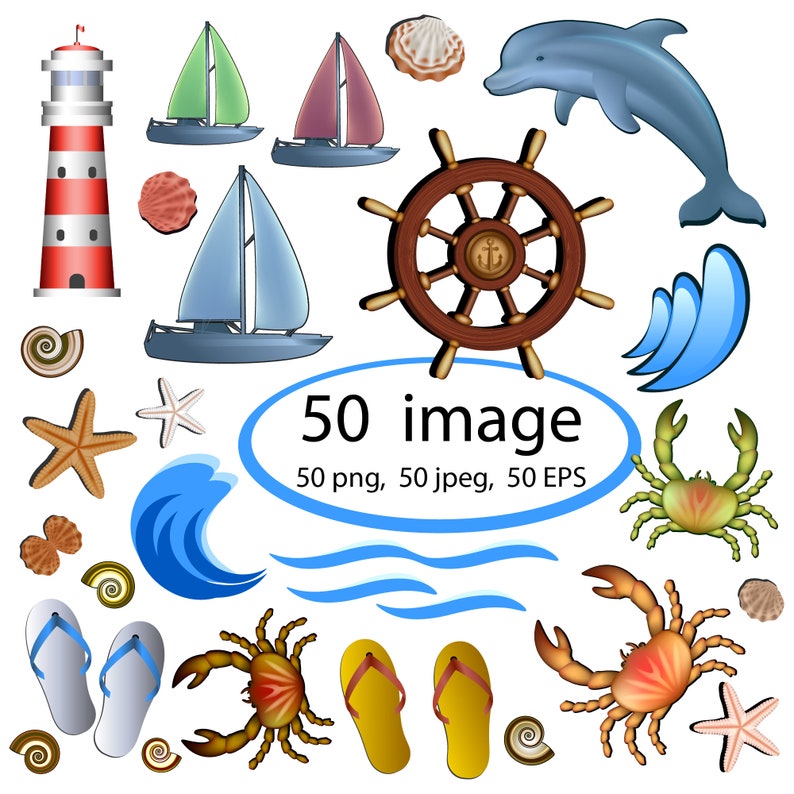 Clipart Sea and beach theme. A large set of unique Etsy