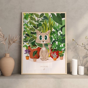 CAT in THE JUNGLE - Poster di piante A3 - illustrazione di piante, botanica, piante, decorazione, arte, stampa, poster, carta della giungla, felino