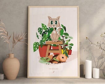 PLANT and CAT LOVER - Affiche plante A3 - illustration végétale, botanique, plantes, décoration, chat, print, poster, jungle paper, félin