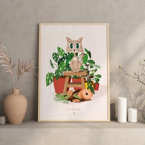 PLANT and CAT LOVER - Affiche plante A3 - illustration végétale, botanique, plantes, décoration, chat, print, poster, jungle paper, félin