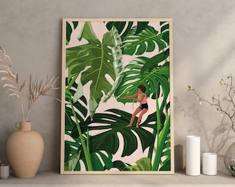 GROW UP MONSTERA - A3 plant poster - plant illustration, botanical, plants, decoration, art, print, jungle paper, boho, vintage