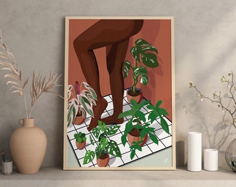 PLANTS AND SHOWER - Affiche plante A3/A4 - illustration végétale, botanique, plants, décoration, art, douche, jungle paper, boho, vintage