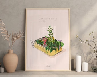 HOUSEPLANT - Home is where the plants are - Affiche Plante d'intérieur, Poster, illustration végétale, botanique, décoration murale, boho