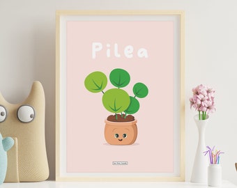 PILEA CHILD POSTER - baby room, wall decoration, plant illustration, Montessori, educational poster, art, print, jungle paper