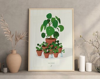 PILEA FAMILY PORTRAIT - A3/A4 plant poster - plant illustration, botany, Pilea, plants, decoration, art, print, poster, jungle paper