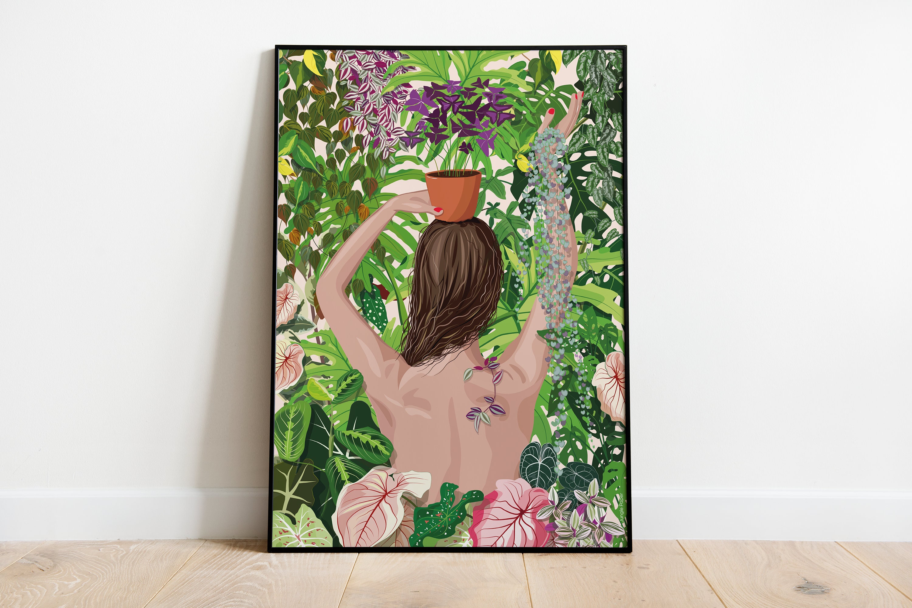 Jungle Party, Plant Lady - Affiche Plante A3/A4 Poster, Monstera, Illustration Végétale, Botanique,