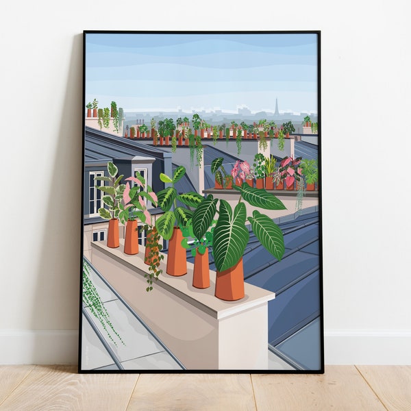 TOITS DE PARIS - Affiche plante A3/A4 - illustration végétale, Paris Rooftops, botanique, décoration, art, print, parisienne, boho, vintage