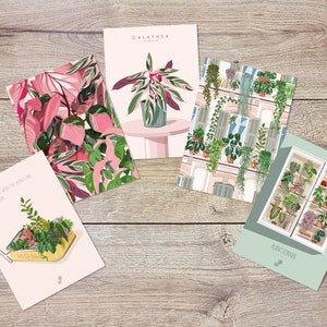 LOT 5 CARTES POSTALES - Format A6 - Affiche plante, illustration végétale, botanique, plants, déco, art, carte vintage, boho, minimaliste