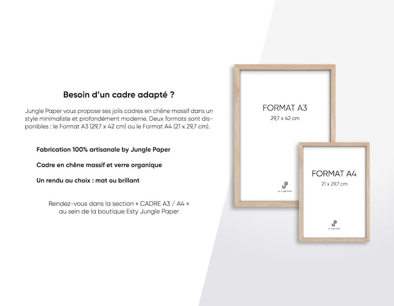 May include: Two wooden picture frames, one in A3 format (29.7 x 42 cm) and one in A4 format (21 x 29.7 cm), with the text "FORMAT A3" and "FORMAT A4" printed on them. The frames are made of solid oak and have a natural wood finish.