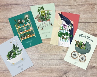 LOT 5 CARTES POSTALES - Format A6 - Affiche plante, illustration végétale, botanique, décoration, art, carte postale, poster, jungle paper